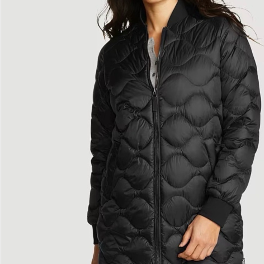 Eddie Bauer Women's Long Black Quilted Jacket XL